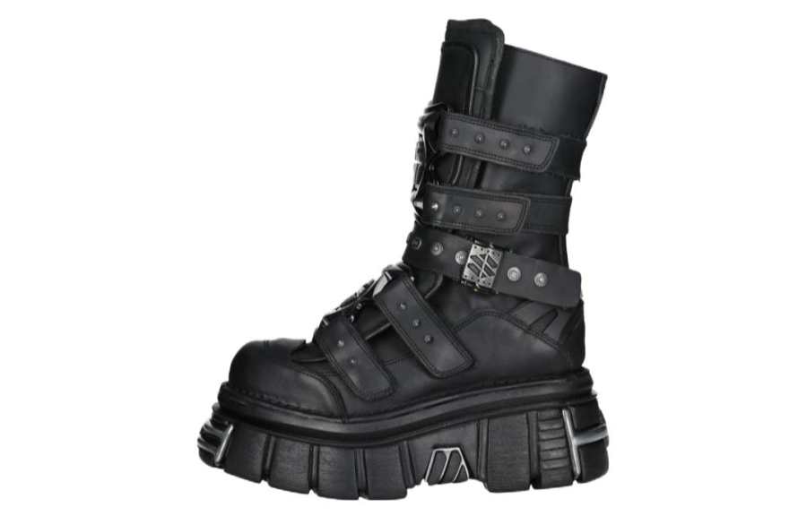 NEW ROCK Cow Leather Ankle Boots 6CM Unisex Black