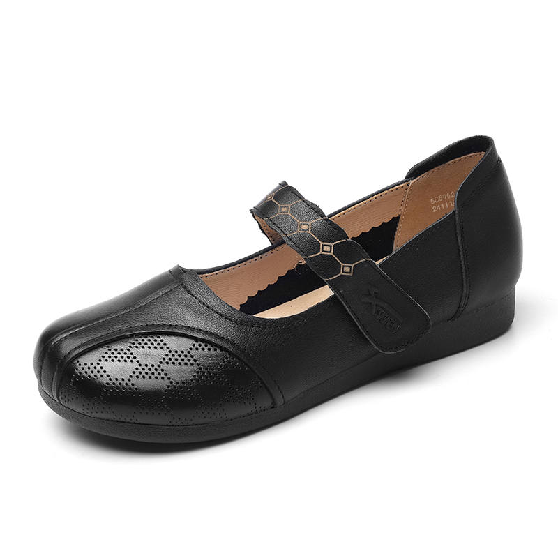 XINNUO Cow Leather Flat Mary Jane Shoes Women's