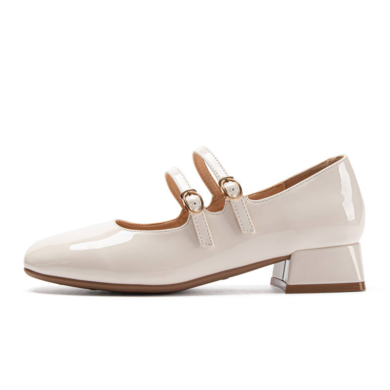ZHR Cow Split Leather Mary Jane 3cm Women's Burgundy
