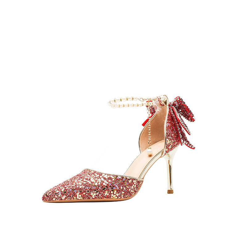 Zubumei Leather Slim Heel High Heels Women's Red