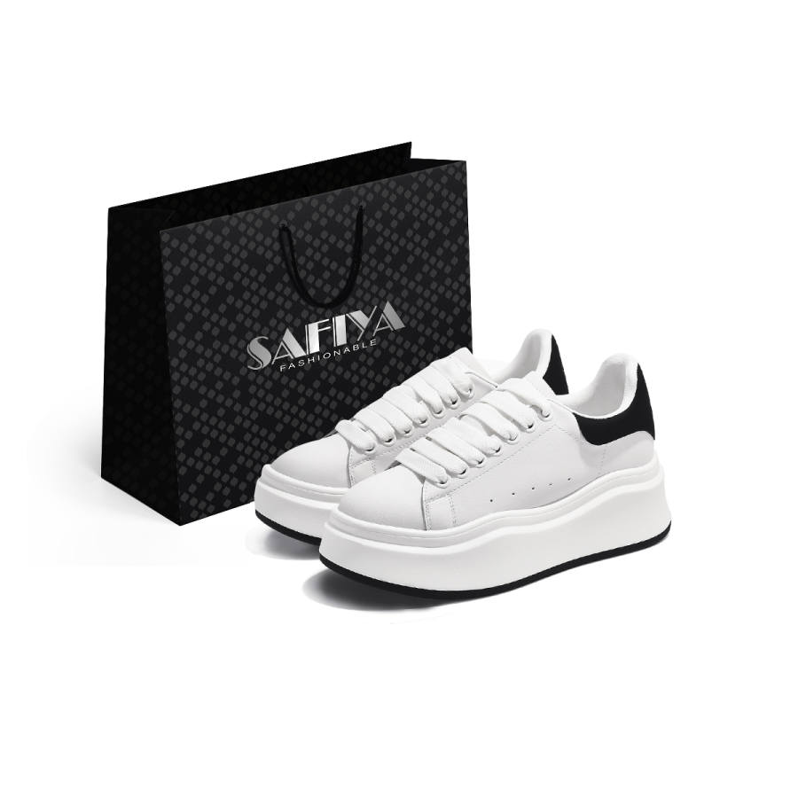 Safiya Cow Split Leather Low top Skateboard Shoes Women's Ecru/Black