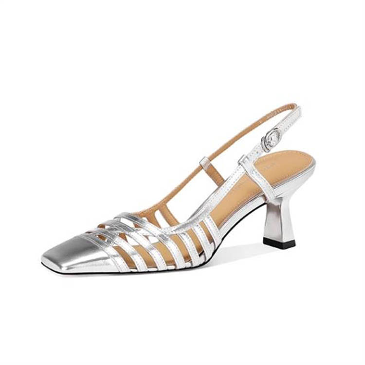 JESSICA SOPHIA Top Grain Cow Leather Roman Sandals 5.5cm Women's Black