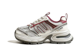 CAI CHI Slip Resistant And Breathable Height Increasing Low top Chunky Sneakers Women's Burgundy