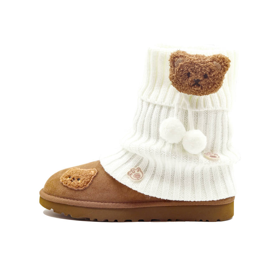 UGG CLASSIC MINI Garden Paw Print Sheepskin Thermal Abrasion Resistant Short Snow Boots Women's Chestnut