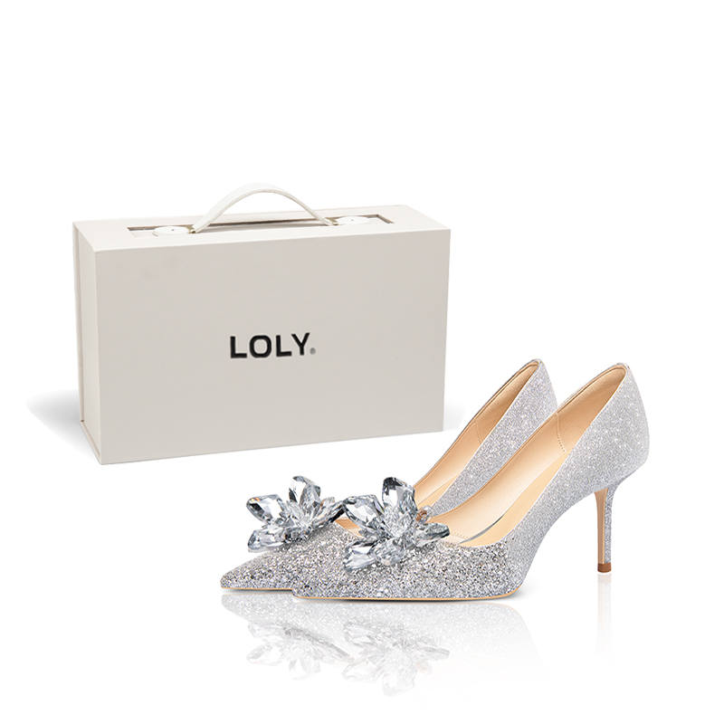 LOLY Slim Heel High Heels 8cm Women's Silver Box