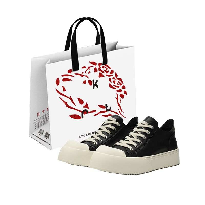 KREATE Top Grain Cow Leather Low top Skateboard Shoes Unisex Black