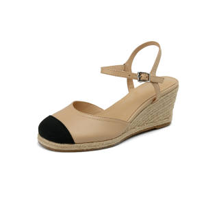 GERUIDIOU Cow Leather Wedge Heel High Heels 6cm Women's Apricot