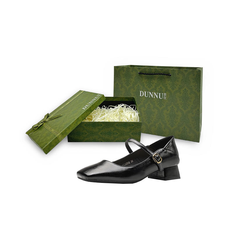 DUNNU Leather Chunky Heel Mary Jane Shoes 3.5cm Women's Box Included
