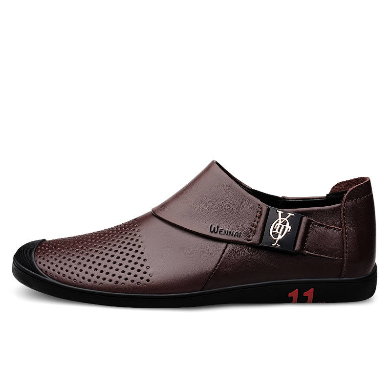 WENNAI Top Grain Cow Leather Casual Shoes Men's Dark Brown