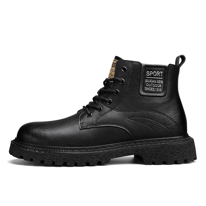JIGONGYANG JIGONGYANG Cow Split Leather Plus Size Fleece Lined Versatile Comfortable Short Combat Boots