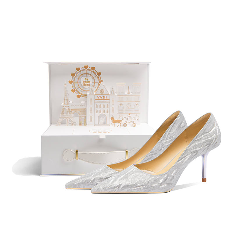 VVKI Princess Style Socialite Crystal Shoes Slim Heel High Heels Women's Silver