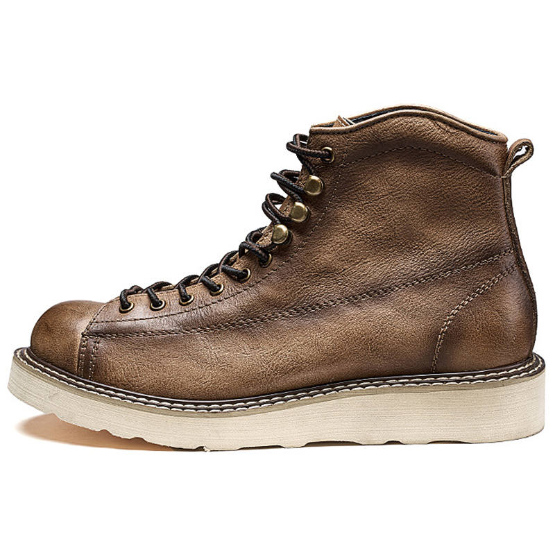 DIENGRLEY Top Grain Cow Leather Short Combat Boots Men's Apricot