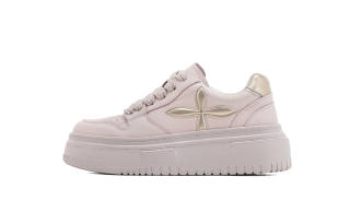 UNCLEWEN Miu Pink Gold Logo Cow Split Leather Abrasion Resistant Slip Resistant Height Increasing Low top