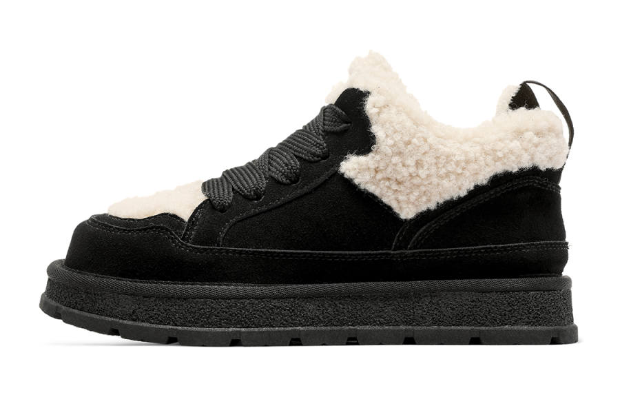 C°BANNER Fabric Patchwork, Thick And Fleece Lined Sole Mid top Casual Shoes Women's Black