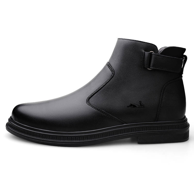 YINGLUNQISHI Cow Split Leather Ankle Boots Men's Black