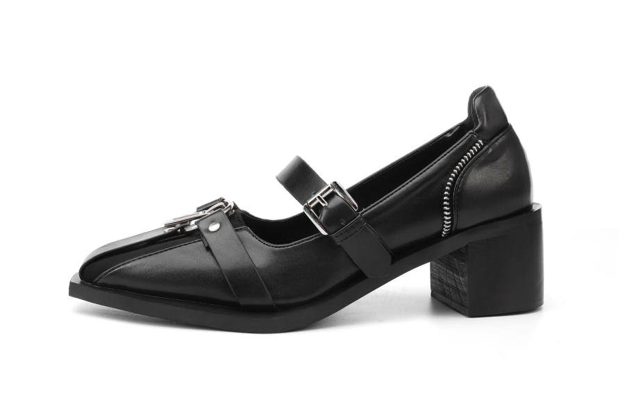 EstherShop Microfiber Leather Chunky Heel Mary Jane Shoes Women's