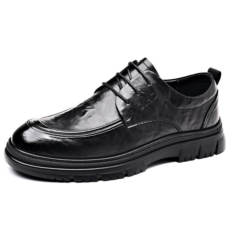 GIHO Leather Shoes Cow Split Leather Men's Casual Shoes Men's Black