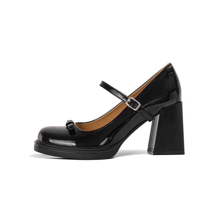LAOMIAO Patent Leather Chunky Heel Mary Jane Shoes 8cm Women's Black