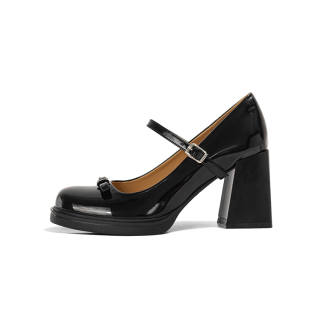LAOMIAO Patent Leather Chunky Heel Mary Jane Shoes 8cm Women's Black