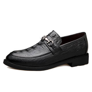 DILIKAN Cow Leather Loafers Hidden Wedge Men's Shoes 5 Cm Crocodile Pattern Slip on Leather Shoes Men's Men's Black