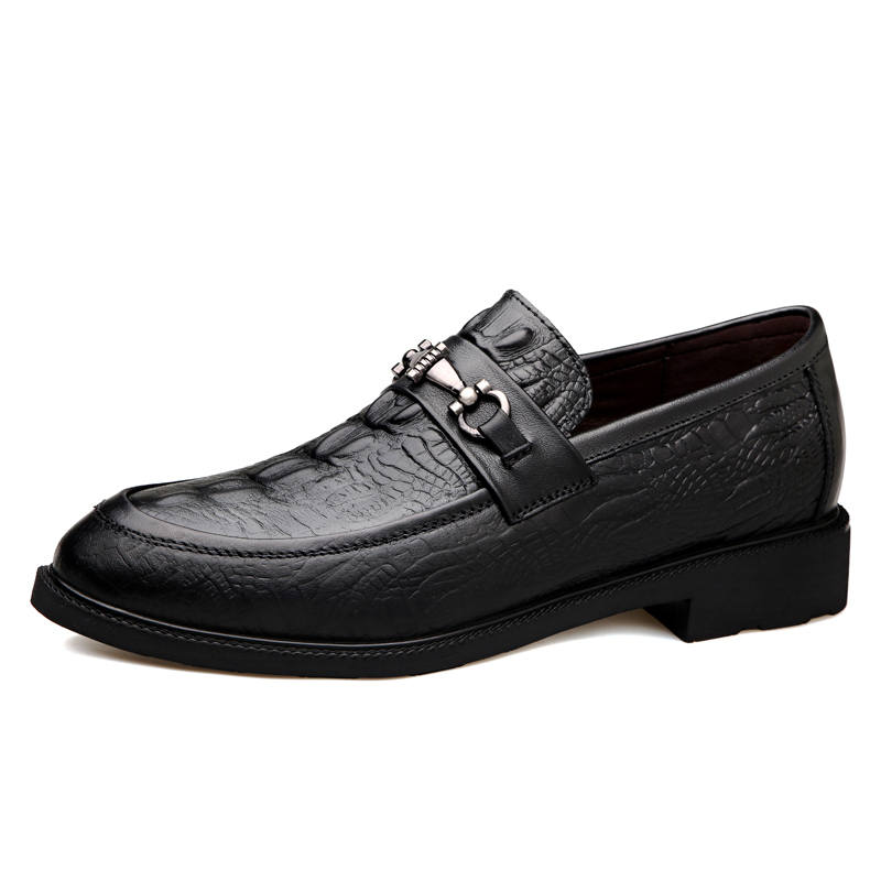 DILIKAN Cow Leather Loafers Hidden Wedge Men's Shoes 5 Cm Crocodile Pattern Slip on Leather Shoes Men's Men's Black