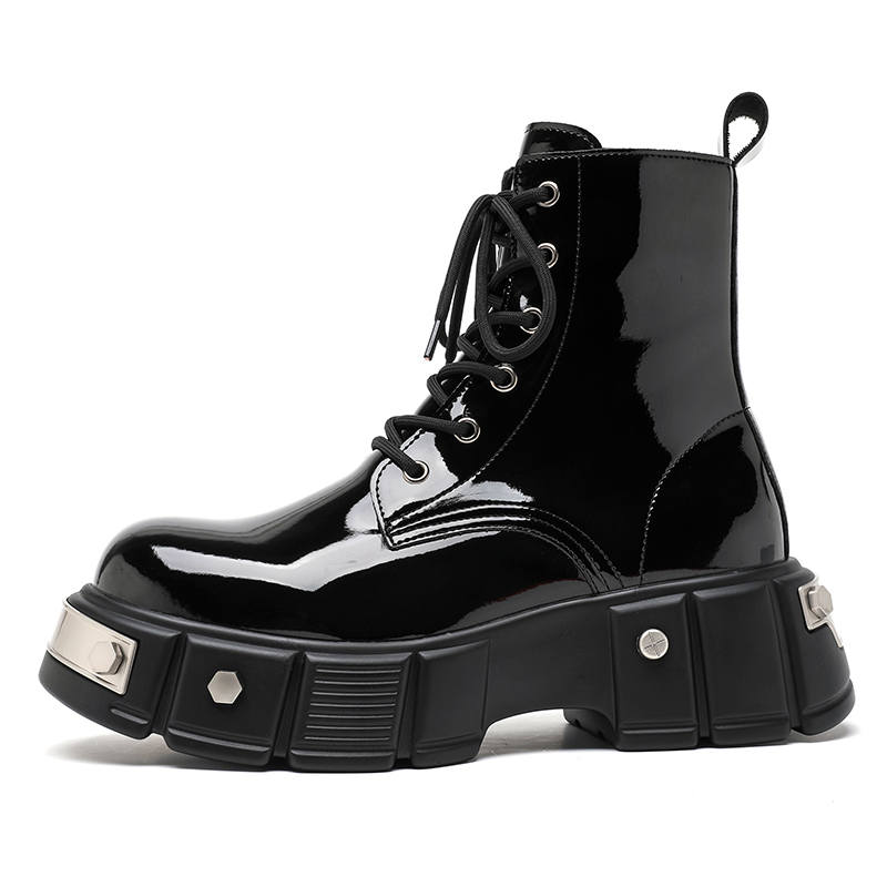 CHILANG CHILANG Microfiber Leather Crew Combat Boots Men's Black