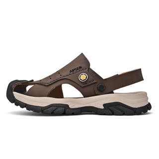 AIPSEN Top Grain Cow Leather Beach Sandals Men's Dark Brown