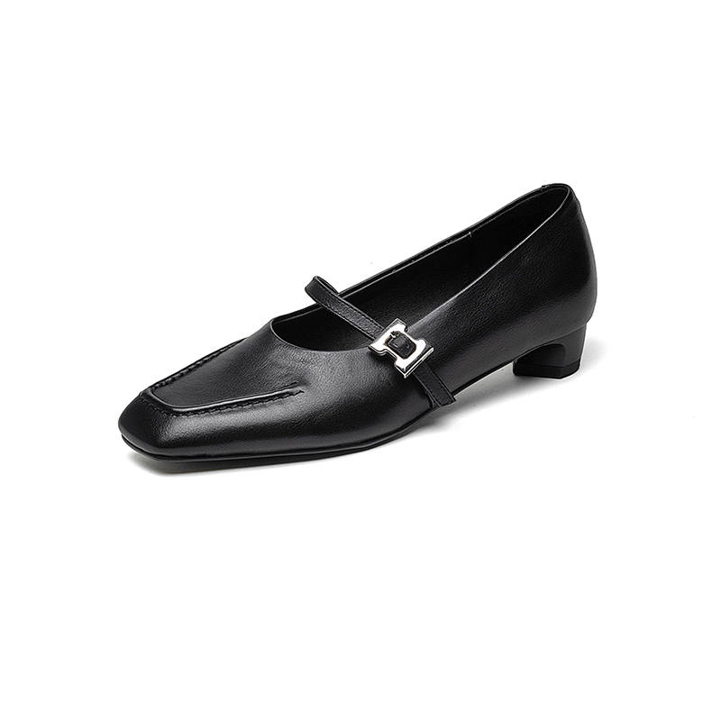 HONGYANGLIN Top Grain Cow Leather Mary Jane Shoes Women's Black
