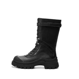 R'AZZURRO Top Grain Cow Leather Knee high Boots Women's Mysterious Black