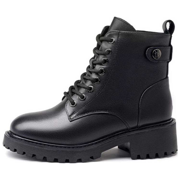 Spider King Cow Leather Short Combat Boots 4cm Women's Black