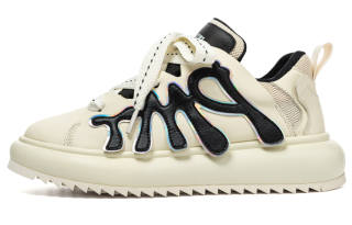 PMT Fashion Trend Versatile, Puffy Shoes Low Top Skateboard Shoes Unisex Beige Black