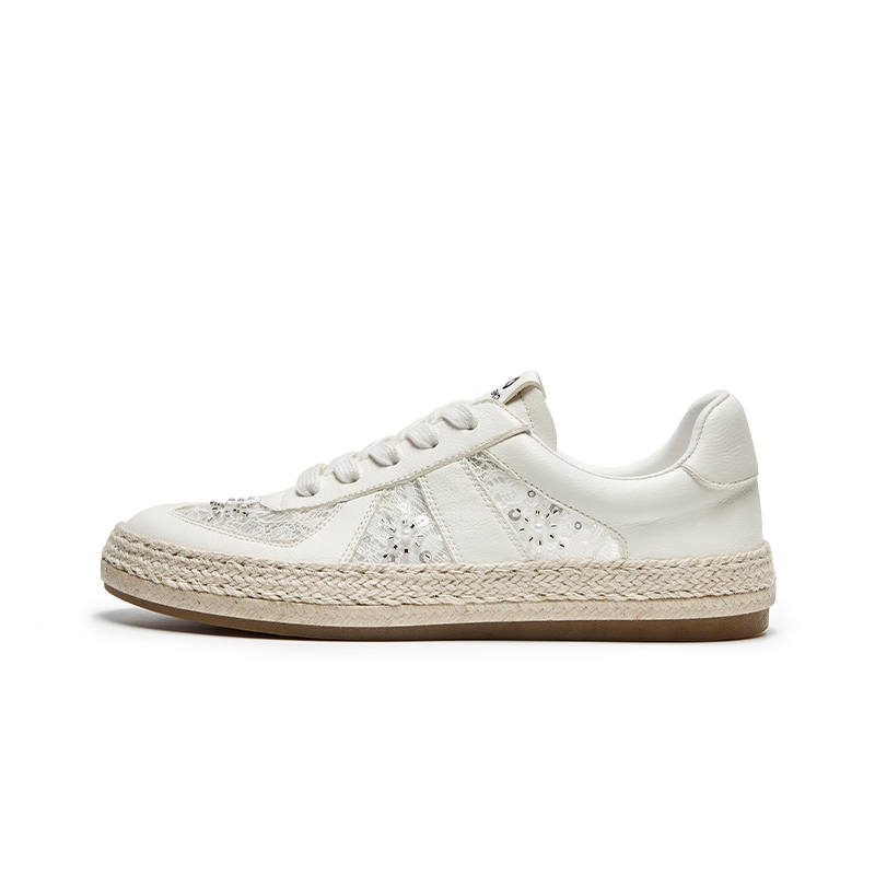 CHERYKALLY Top Grain Cow Leather Low top Skateboard Shoes Women's Frost Heather White