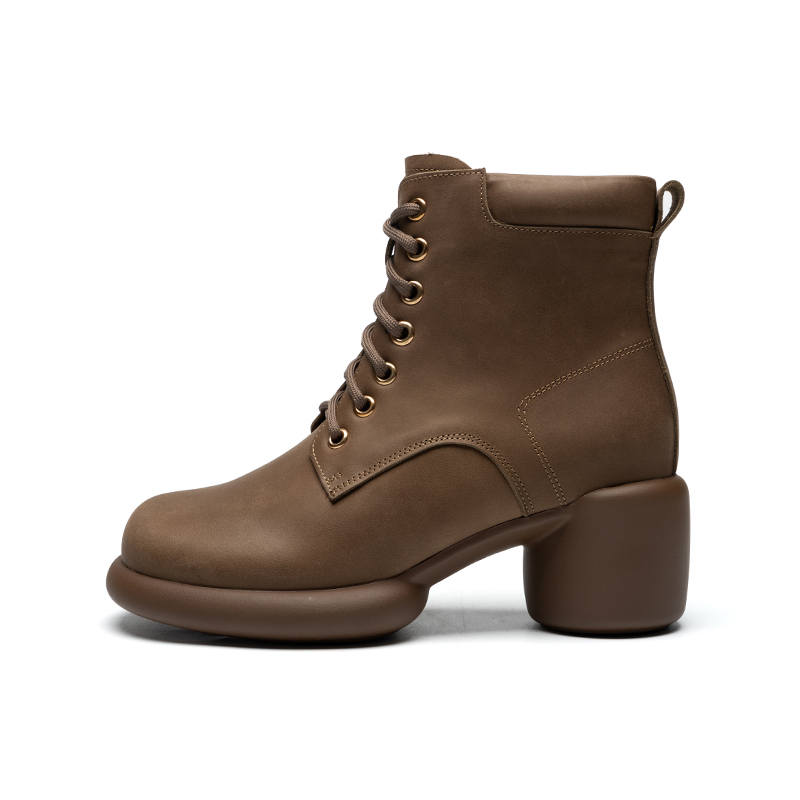 ZHR Top Grain Cow Leather Short Combat Boots 6.5cm Women's