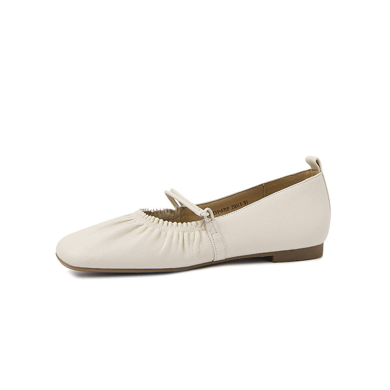 CAMEIDO Sheepskin Flat Mary Jane Shoes 1CM Women's Ecru