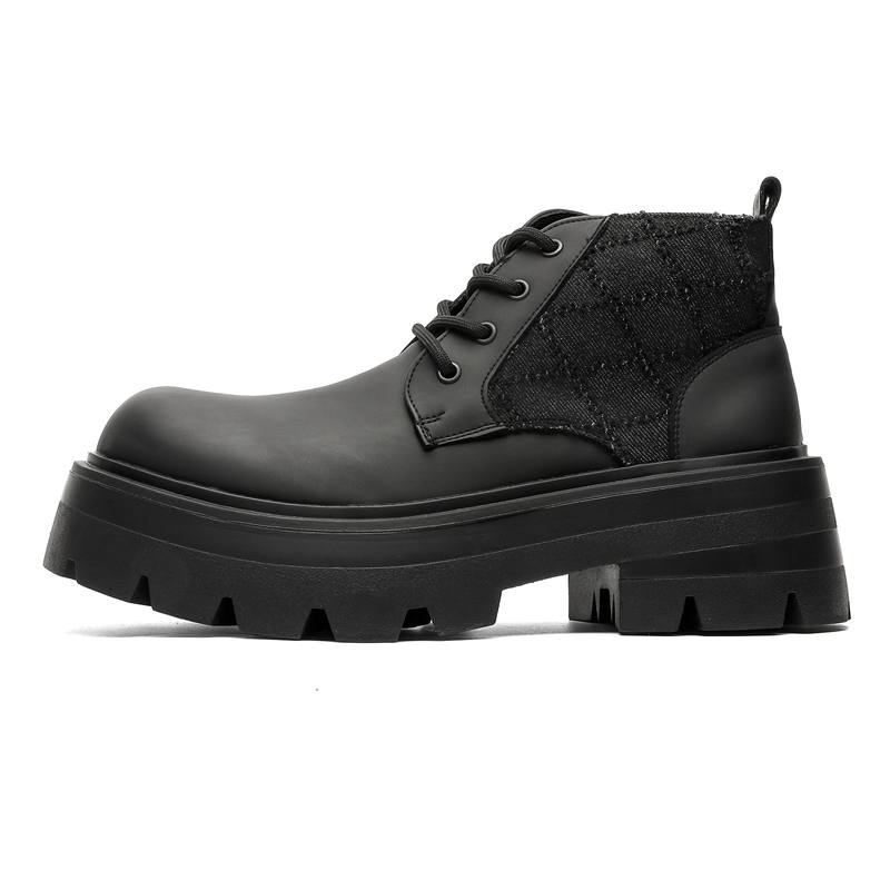 V ZERO FIVE V ZERO FIVE Large Head Motorcycle Shoes Microfiber Leather Short Combat Boots 5.5CM Men's Black British