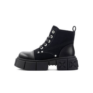 TRAPAR WAVES Cow Split Leather Combat Boots Women's Black