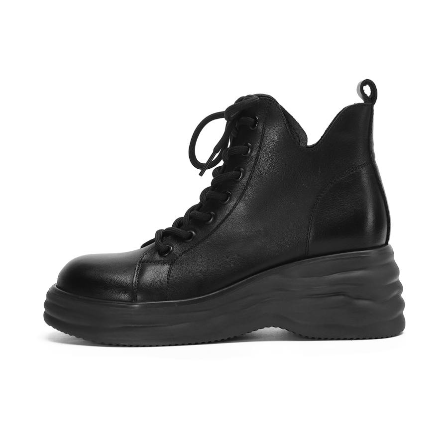 PIERCE GENTRY Top Grain Cow Leather 9.5cm Combat Boots 6cm Women's