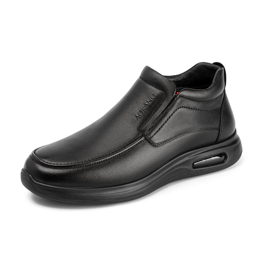 AOKANG Top Grain Cow Leather Casual Leather Shoes Men's Black