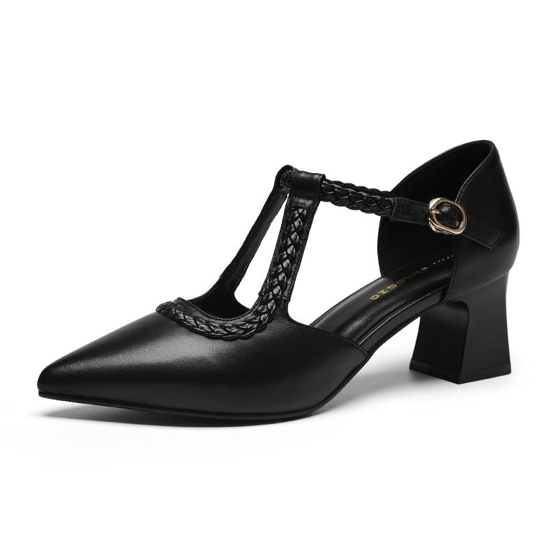 ZHR Sheepskin Chunky Heel High Heels Women's