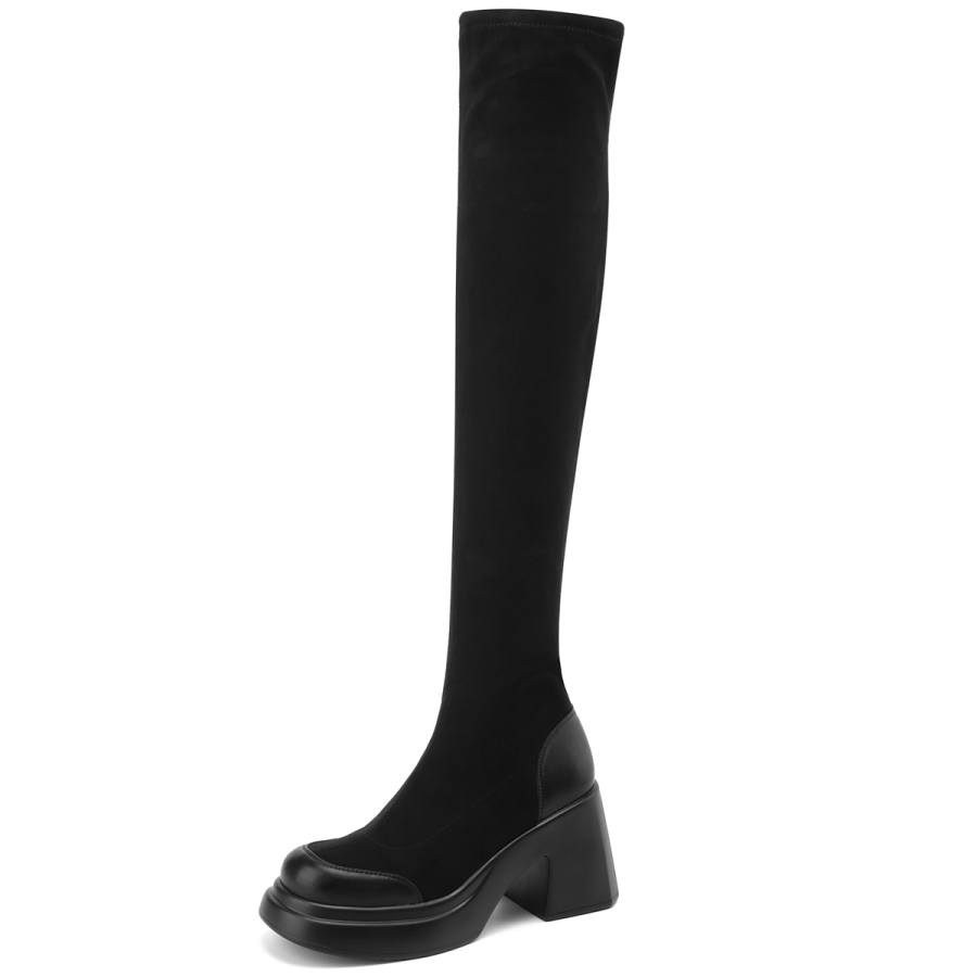 D:FUSE SCANDINAVIA D FUSE SCANDINAVIA Cow Split Leather Over the knee Boots Women's Black