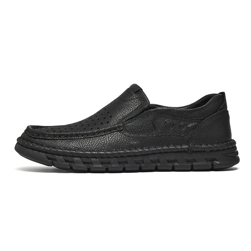 WENNAI Casual Leather Shoes Men's Low Top Black