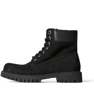 PIPG Cow Leather Knee High Combat Boots Unisex Black