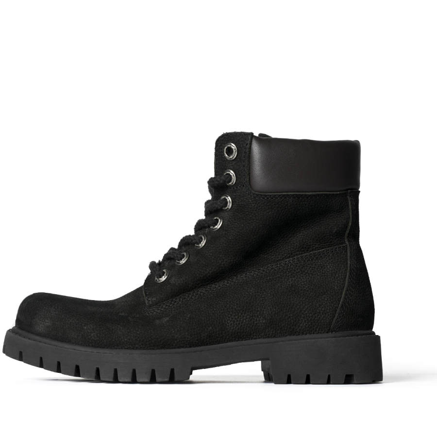 PIPG Cow Leather Knee High Combat Boots Unisex Black