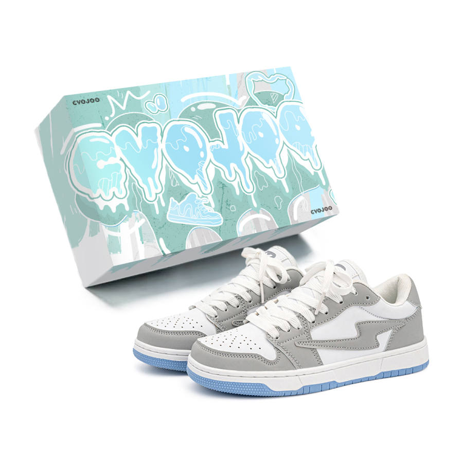 CVOJOO Trendy, Casual, Versatile Fleece Lined Thermal Slip Resistant Low top Skateboard Shoes Unisex Gray Blue