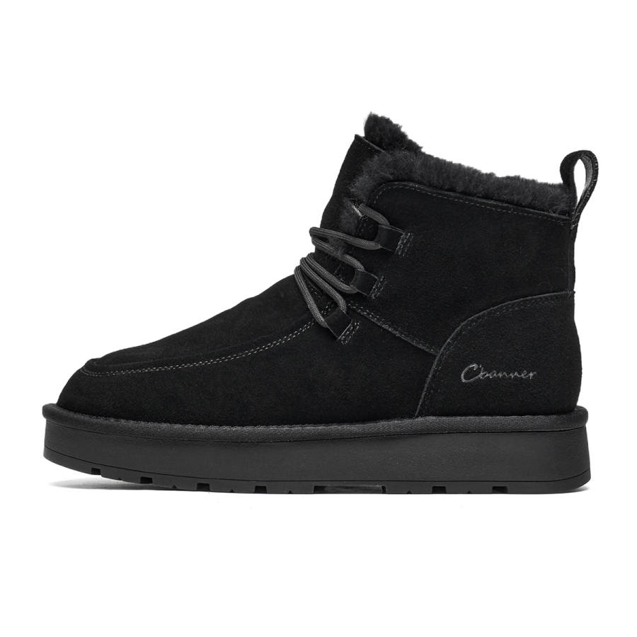C°BANNER Cow Split Leather Thermal Short Snow Boots Men's Black