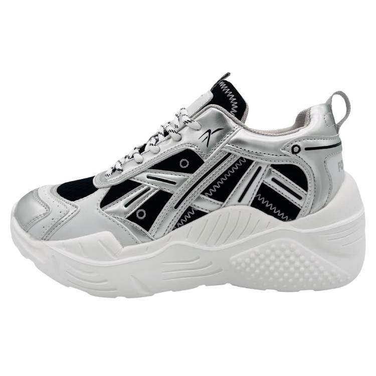 QIANJIN Pu Cushioning Slip Resistant Breathable Mid top Chunky Sneakers Women's Silver