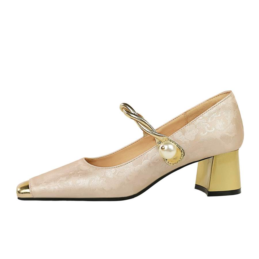 QITUMAUL Satin Chunky Heel Mary Jane Shoes 5CM Women's