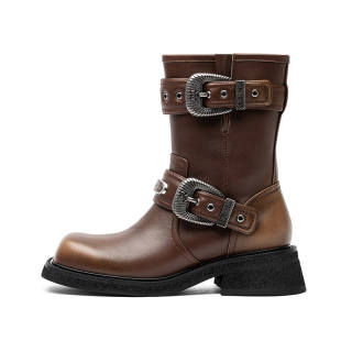 SUGARSU Top Grain Cow Leather Ankle Boots 4.5cm Women's Brown