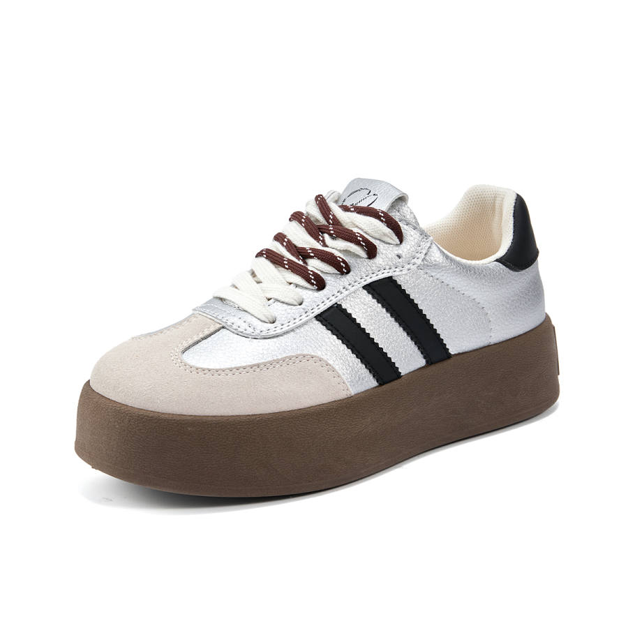 La Chapelle Anti Slip Wear Resistant Low Top Skateboard Shoes Women's Beige Gray Silver
