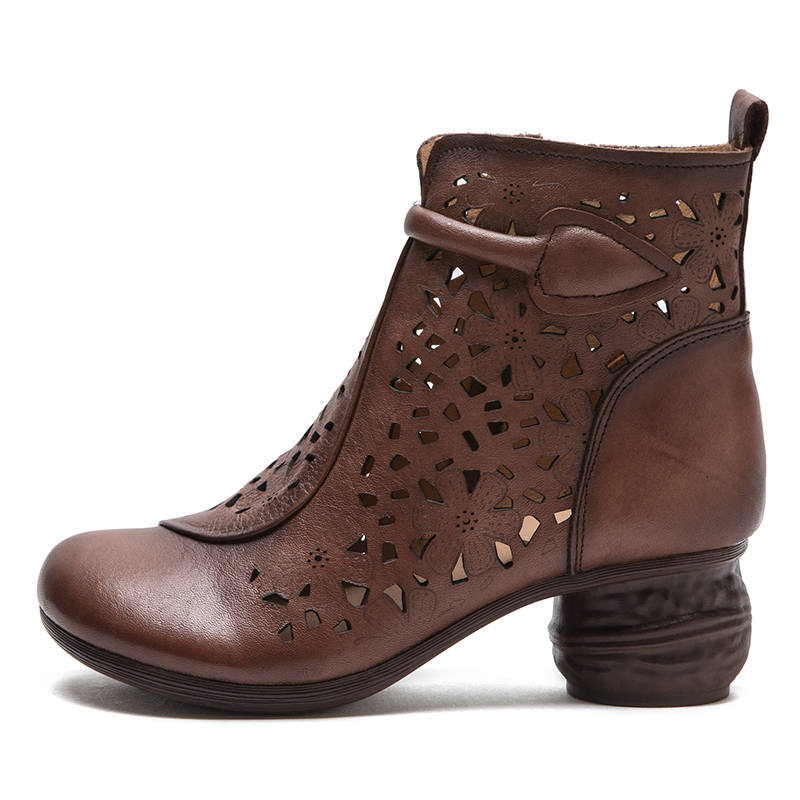 YAOQIA Top Grain Cow Leather Ankle Boots 5CM Women's